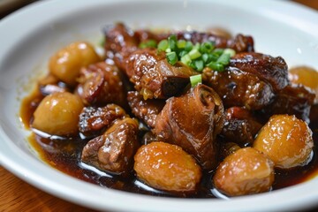 Chinese dish pork tail braised with chestnut