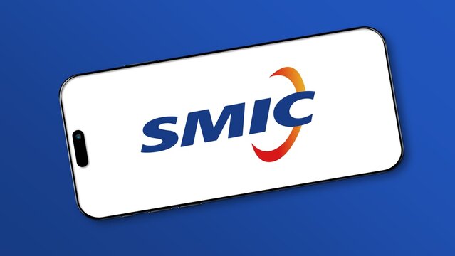 SMIC logo on a smartphone screen. SMIC, Semiconductor Manufacturing International Corporation, is China's largest semiconductor foundry.
