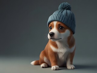 cute 3d dog with winnter hat