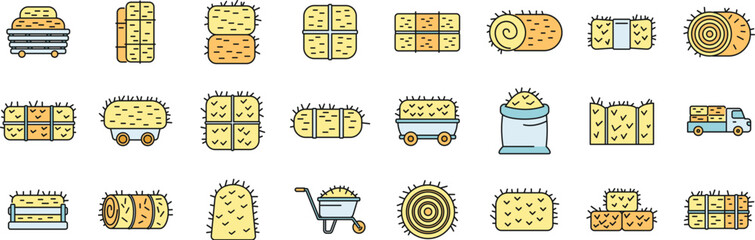 Bale of hay icons set outline vector. Agriculture bale. Dried haystack thin line color flat on white © anatolir