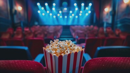 Movie theater ambiance before Hollywood film screening for entertainment business culture