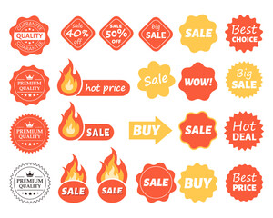 Labels set for sale. Stickers, tags banners, promotion media design. Sale, discount, special offer, price. Vector illustration in flat style