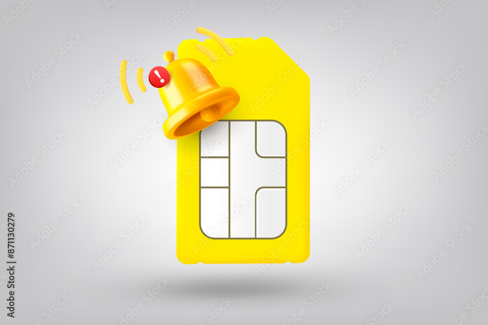 Aufkleber cellphone sim card with notification bell. 3d vector illustration