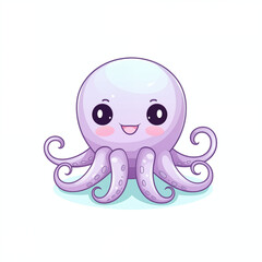 Adorable Cartoon Octopus with Big Eyes on White Background