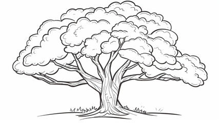 Cartoon Tree Illustration with Green Leaves and Branches in Nature