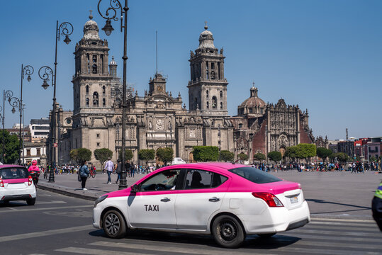 Mexico city Zocalo view with taxi car