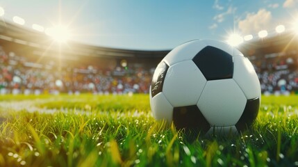 Fototapeta premium Vivid Stadium Scene with Soccer Ball Focus
