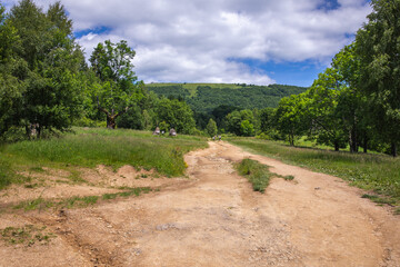 View of the Bieszczady Mountains from Połonina Wetlińska. Bieszczady Panorama from Połonina Wetlińska. Summer in the Bieszczady mountains.