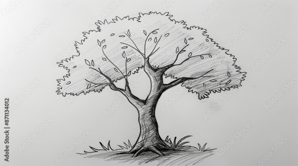 Aufkleber tree with roots in black and white; tree silhouette vector with bare branches and no leaves; winter 