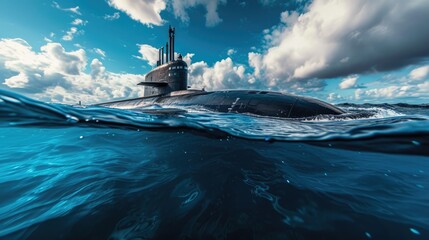 Fototapeta premium Naval Vessel Emerges Halfway from Sea