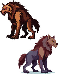 Angry werewolf showing claws and teeth growling