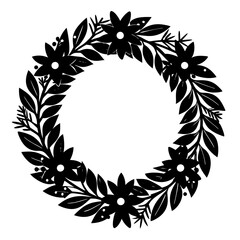 black Christmas Wreath vector silhouette vector art illustration