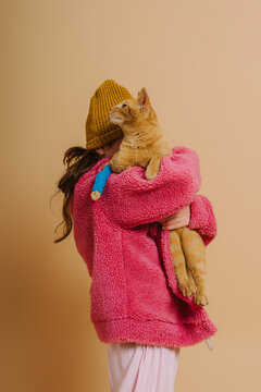 damage cat and kid faceless portrait