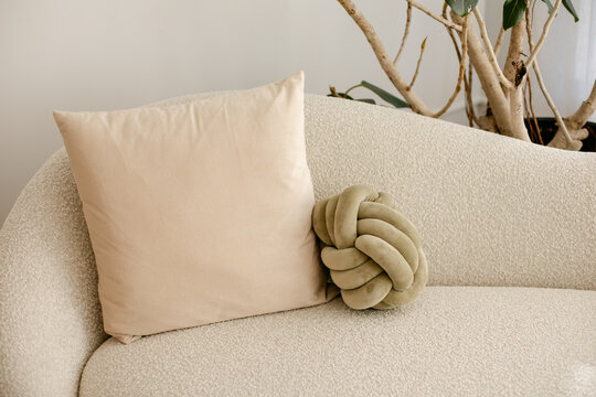 Closeup of Couch and Pillow in Neutral Tones