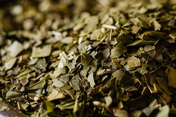 Close up view of yerba mate texture without stems or leaves