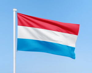 Luxembourg flag on stick on sky background. Realistic flag illustration