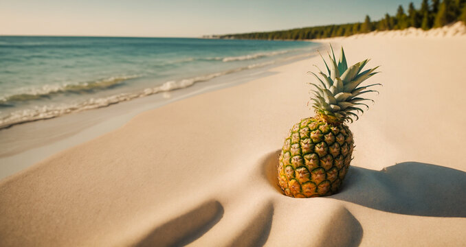 Fresh Pineapple on the White Sand
