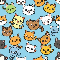 Seamless Pattern with Cute Cat colorful Illustration Design Background. Cute cartoon style cat pattern. High quality AI generated image