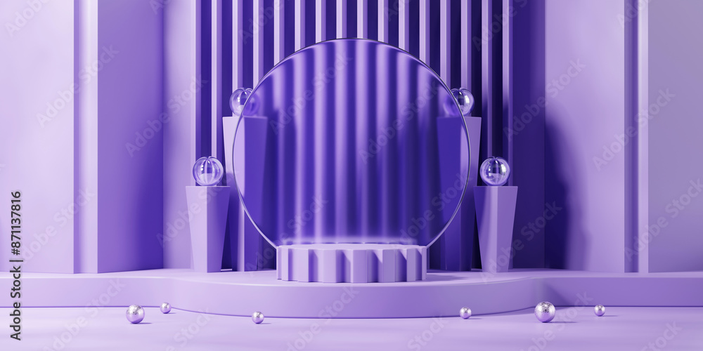 Poster purple minimal podium for product display background 3d rendering