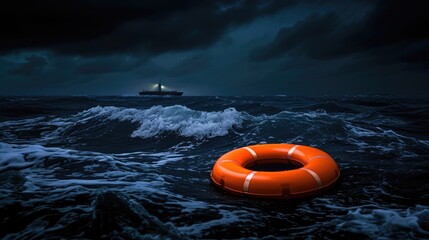 Obraz premium Nightmare at Sea: Illuminated Shipwreck in the Abyss