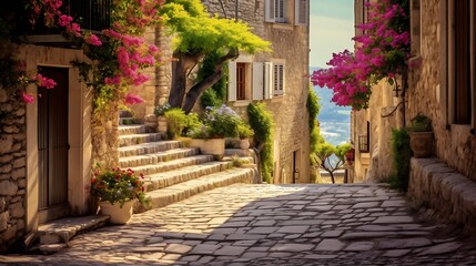 Fototapeta premium A picturesque street in the village of Gordes in Provence