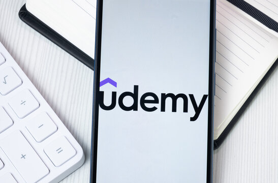 New York, USA - 30 June 2024: Udemy Logo on Phone Screen, Company Icon