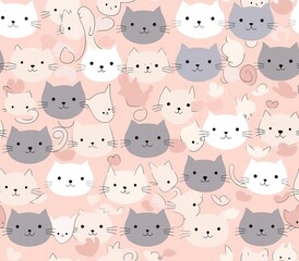 Obraz premium Cute seamless pattern with pretty kittens. Great for baby fabric, textile, wallpaper. Cats. Cat cartoon style. Pastel Colors. High quality AI generated image