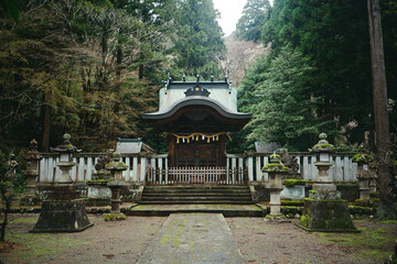 Japanese shrine on a rainy day