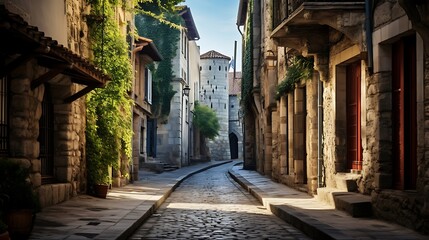 Obraz premium A narrow street in the medieval city of Carcassonne