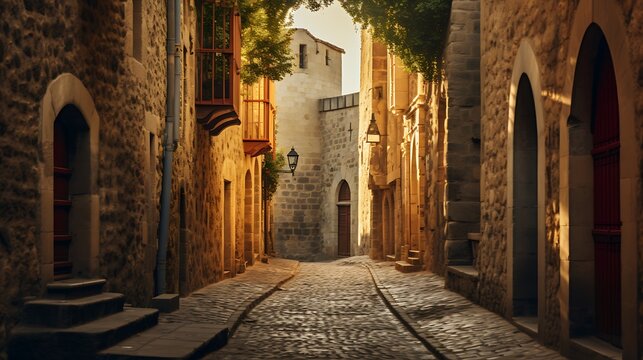 Fototapeta A narrow street in the medieval city of Carcassonne