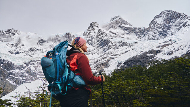 Hiker and glaciers 