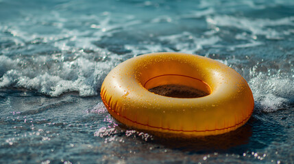 Interesting summer photo of a inflatable water ring in the sea