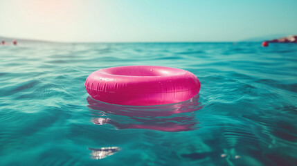 Interesting summer photo of a inflatable water ring in the sea
