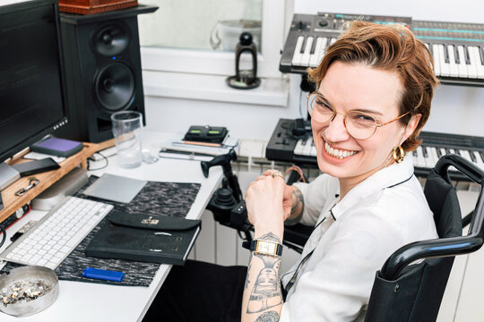 Joyful Woman Overcoming Mobility Challenges