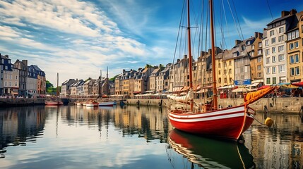 The historic harbor of Honfleur with colorful boats