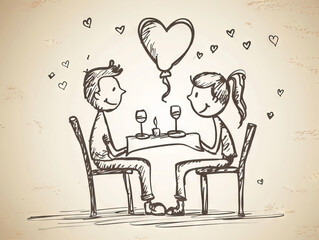Stick figure romantic dinner date