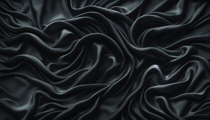 Black fabric draped in a series of smooth, flowing, and wavy patterns, creating a visually appealing abstract design