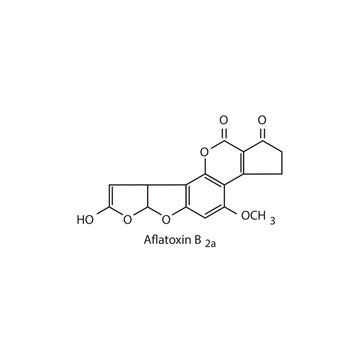 Aflatoxin B2a skeletal structure diagram.mycotoxin compound molecule scientific illustration.