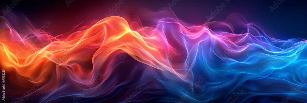 Poster vibrant abstract colorful waves. dynamic abstract image of colorful waves in shades of red, orange, 