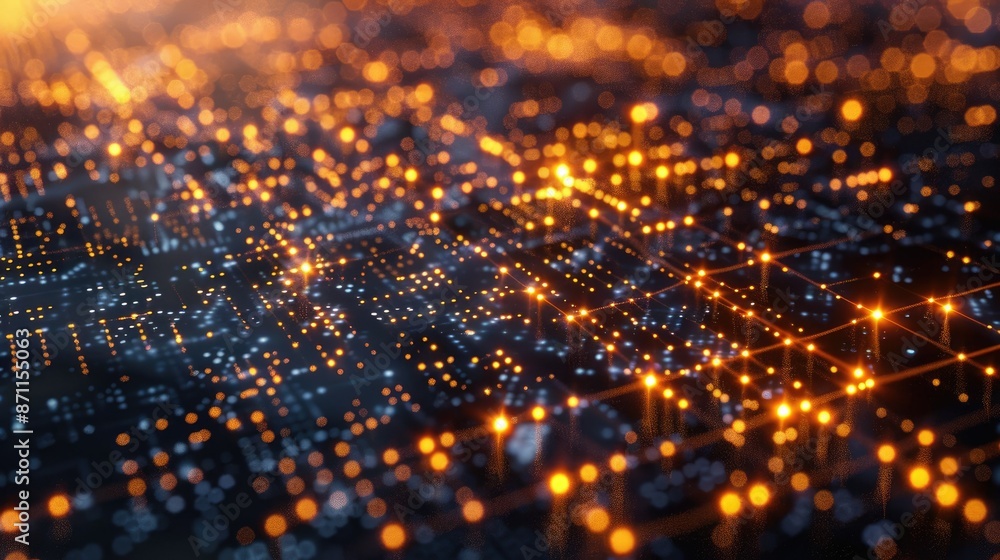 Poster a depiction of neural networks with luminous nodes and connections, set against an abstract backgrou