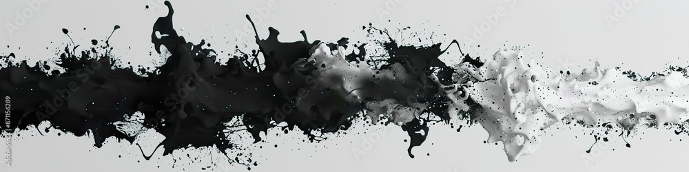 Aufkleber abstract black and white ink paint splashes in creating swirling pattern on a white background