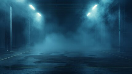 A dark, empty room with a lot of smoke and steam, backdrop