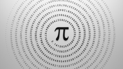 pi irrational number with infinite decimals spiral array 3d representation. Can be used to represent circumference math of high school, engineering or physics computation