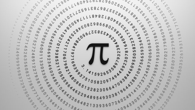 pi irrational number with infinite decimals spiral array 3d representation. Can be used to represent circumference math of high school, engineering or physics computation