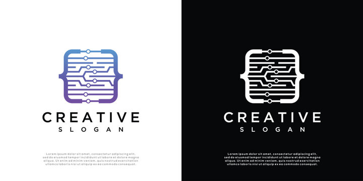 Abstract coding technology logo design template.
