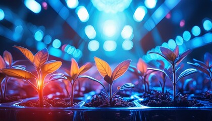 A futuristic greenhouse with genetically engineered plants.