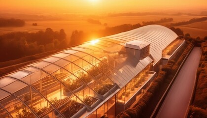 A futuristic greenhouse with genetically engineered plants.