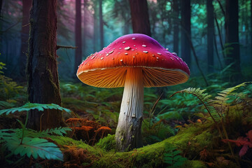 Fototapeta premium a colourful mushroom in the middle of a forest