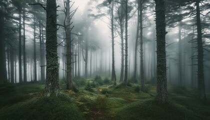 Naklejka premium Mystical forest with fog