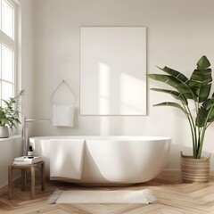 Fototapeta premium Minimalist Bathroom Design with Clean Interior and Frame Mockup